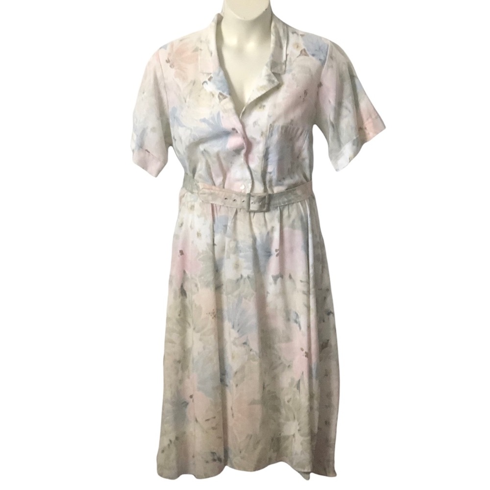 Vintage Women’s Pastel Blue Pink and Green Shirtwaist Dress Size - Picture 11 of 12
